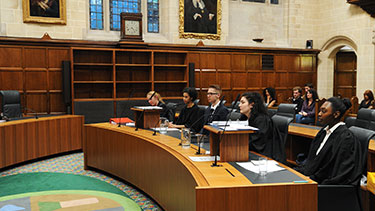 Law students in a courtroom